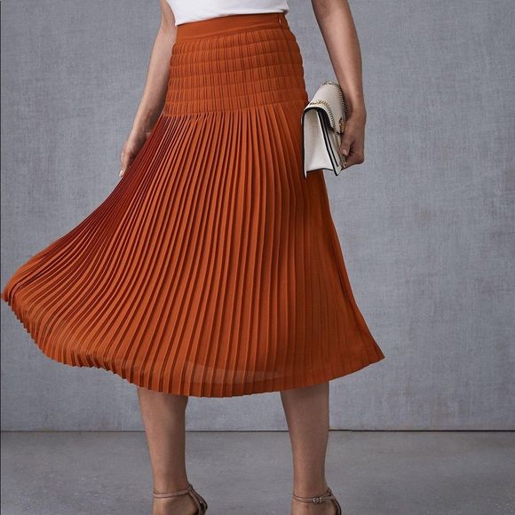 Reiss Dresses & Skirts - Reiss Women's Orange Breona Pleated Midi Knee Length High Rise Skirt Sz 6